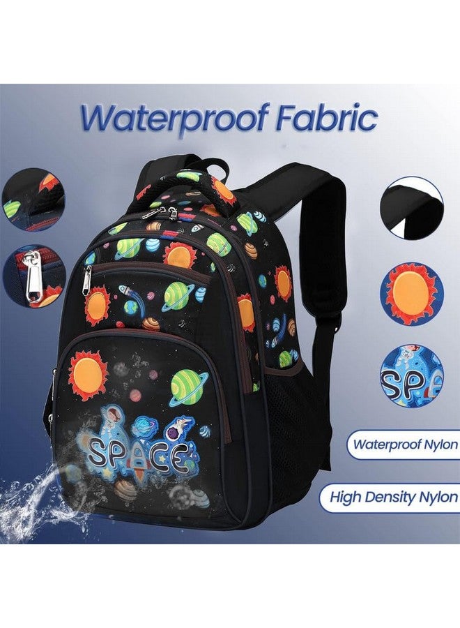 فرانتك حقيبة ظهر مدرسية من البوليستر المقاوم للماء بسعة 26 لترًا مع حقيبة أقلام/قرطاسية، حقيبة مدرسية للصفوف من 1 إلى 8، حقيبة نزهة للأولاد والبنات في المدرسة (Rr_4Zipper_Black_Space_24_B) - Image 4