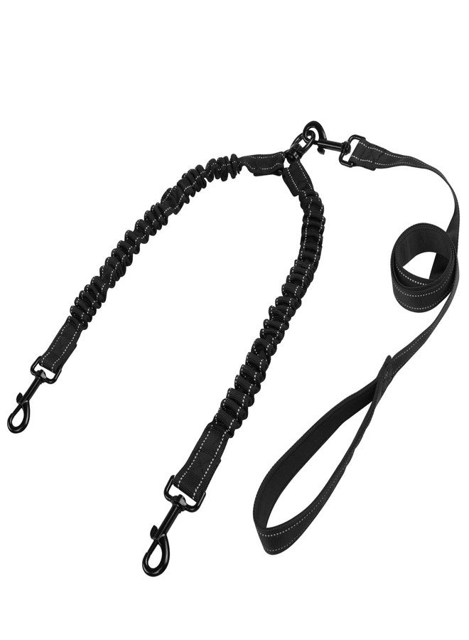 YAODHAOD Double Dog Leash for Two Dogs, 360° Swivel No Tangle with Soft Handle,Shock Absorbing Bungee Reflective Heavy 2 Dog Leashes, Walking & Training Leash Two Dogs Splitter (Black) - Image 1