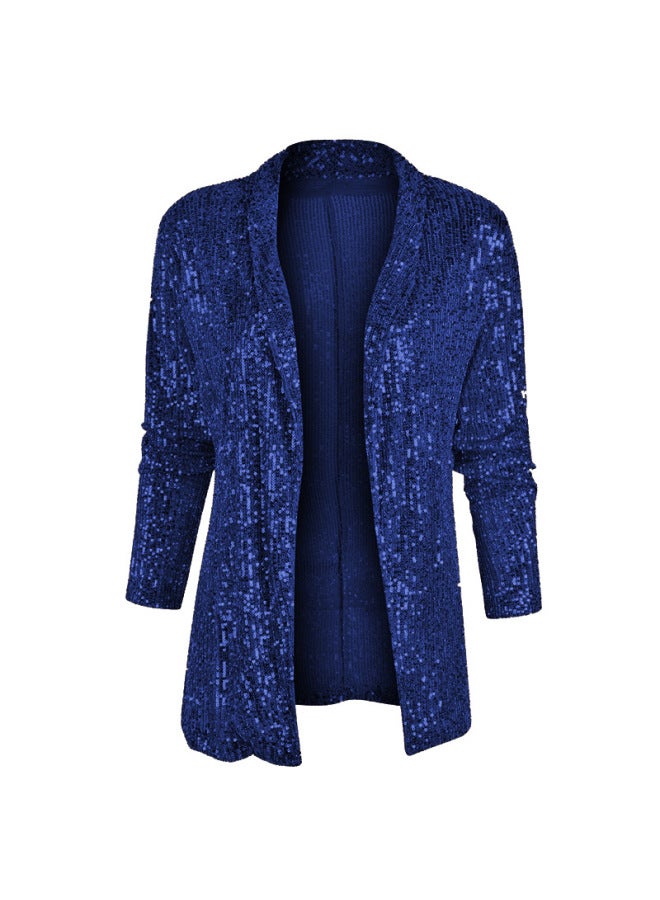 Spring New European And American Fashion Sequined Long-sleeve Elegant Mid-length Blazer With Turn-down Collar