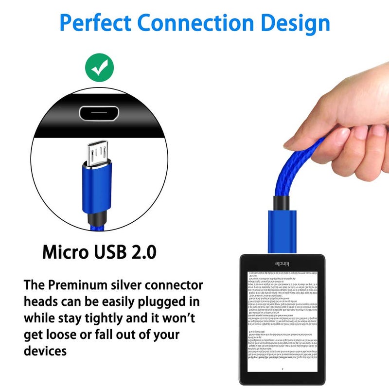 كابل من نوع Micro USB لشحن أجهزة Fire 7 وHD 8 اللوحية وقارئ Oasis الإلكتروني وMP3 وهاتف Samsung Galaxy S7، كابل شحن كمبيوتر سريع مضفر لأجهزة Android ولأجهزة Smart TV Sticks وRoku وS6، عبوة مزدوجة بطول 6.6 قدم. - Image 5