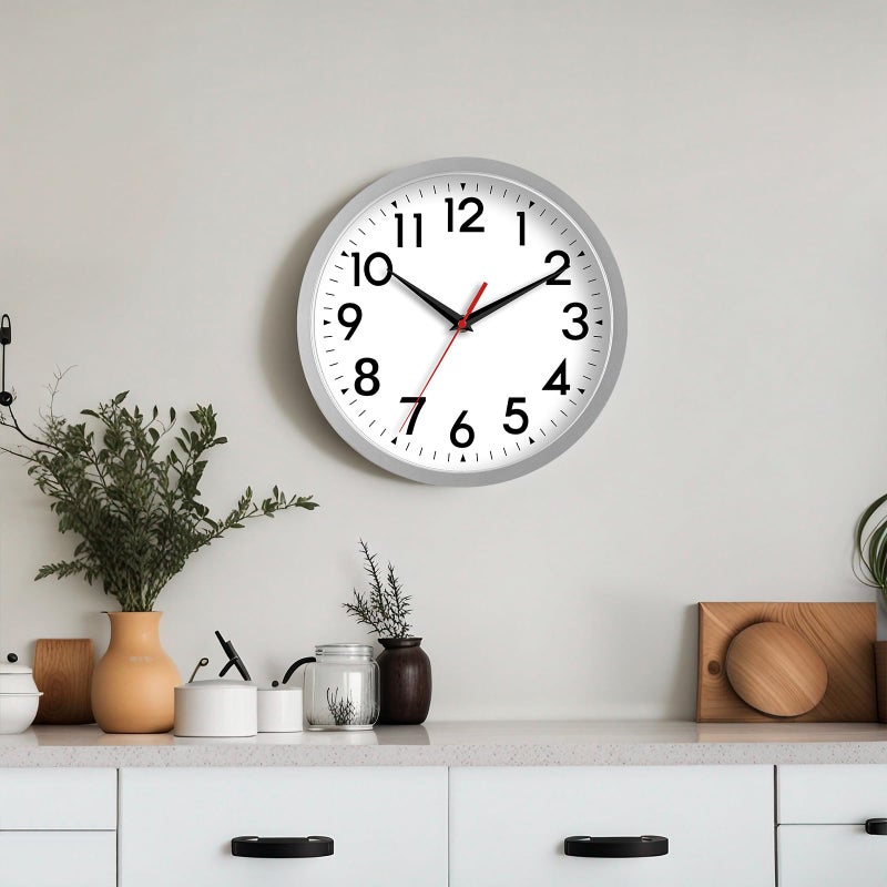 Daxsmy Wall Clock  Modern Wall Clocks Battery Operated  10 Inch Simpel Silent Non-Ticking Clock Decorative For Kitchen  Office  Outdoor  Bedroom  Living Room  School  Classroom(Silver) - Image 5