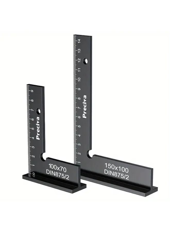 2pcs Heavy Duty Aluminum Protractor Set Black 150x100mm 100x70mm Large Scale Right Angle Sliding Scale Precision Measurement Tool For Architecture Engineering Carpentry Durable Metal Construction For Architects Engineers - Image 1