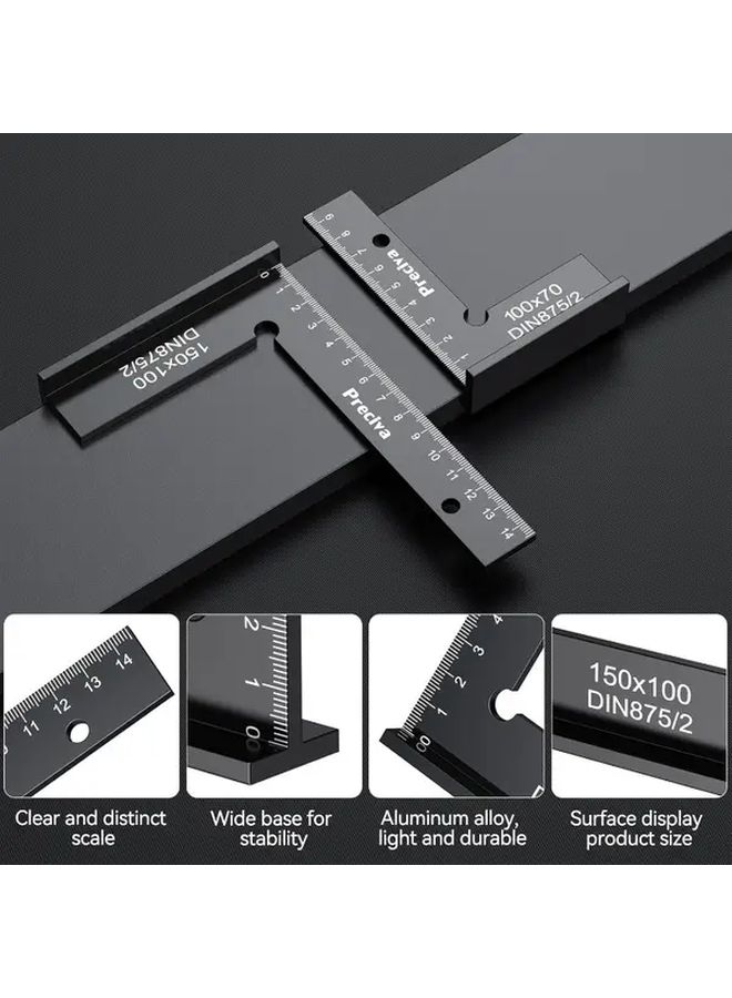 2pcs Heavy Duty Aluminum Protractor Set Black 150x100mm 100x70mm Large Scale Right Angle Sliding Scale Precision Measurement Tool For Architecture Engineering Carpentry Durable Metal Construction For Architects Engineers - Image 3