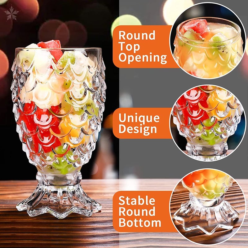 KELVEE Pineapple Cocktail Glasses Set of 6 240ml Vintage Mixed Juice Drinking Tumbler Cup Classic Cocktail Glasses for Water Mocktail Milk Pineapple - Image 4