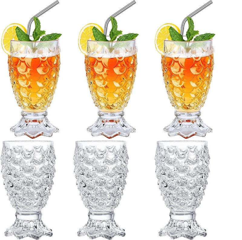 KELVEE Pineapple Cocktail Glasses Set of 6 240ml Vintage Mixed Juice Drinking Tumbler Cup Classic Cocktail Glasses for Water Mocktail Milk Pineapple - Image 1