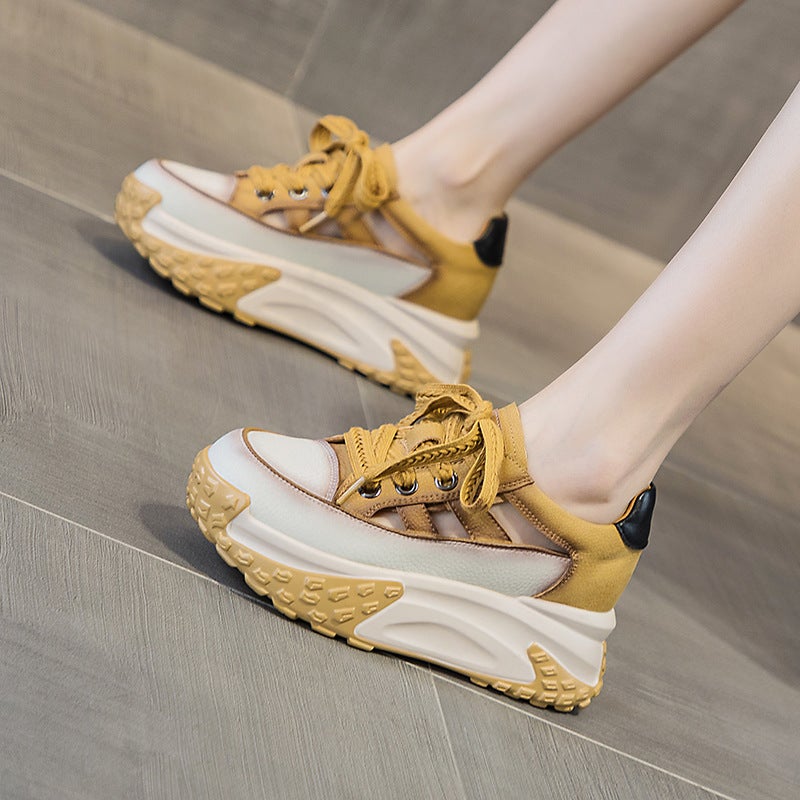 Dad's Shoes Leather Cut Out Women's Summer 2025 New Retro Lightweight Inner Heightening Casual Sports Shoes Thick-Soled Sandals - Image 4