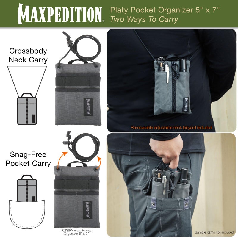 MAXPEDITION Platy Pocket Organizer, Durable EDC Tool Pouch for Men, Neck Wallet with Paracord Lanyard, Holds Flashlight, Multitool, Pen, Notebook (Wolf Gray, 5" x 7") - Image 5