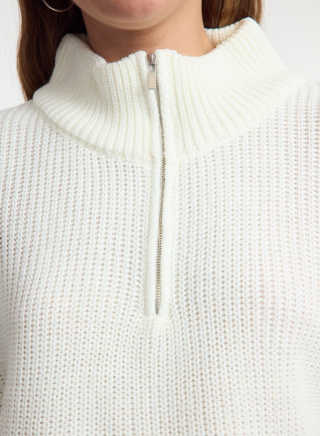 trendyol Super Crop Ecru Knitwear Sweater  Zippered - Image 3