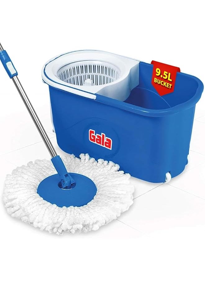 Gala Gala Plastic Quick Spin Mop,Easy Wheels & Big Bucket With 2 Microfiber Refills, Floor Cleaning Mop With Bucket, Pocha For Floor Cleaning, Mopping Set(White And Blue)  - Image 1