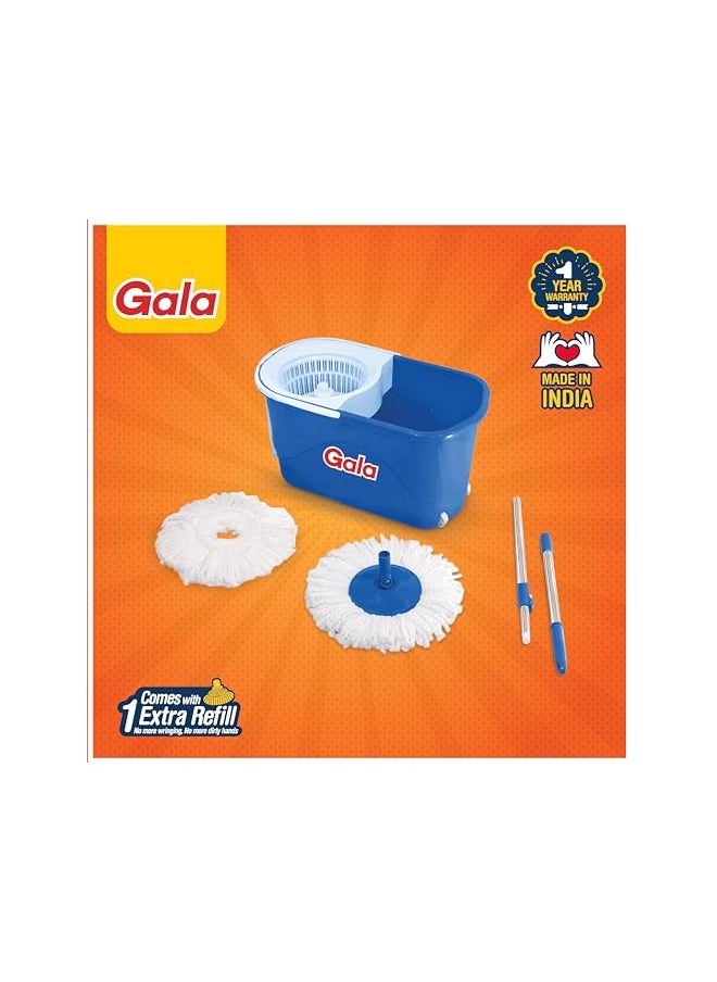 Gala Gala Plastic Quick Spin Mop,Easy Wheels & Big Bucket With 2 Microfiber Refills, Floor Cleaning Mop With Bucket, Pocha For Floor Cleaning, Mopping Set(White And Blue)  - Image 5
