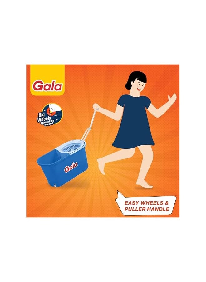 Gala Gala Plastic Quick Spin Mop,Easy Wheels & Big Bucket With 2 Microfiber Refills, Floor Cleaning Mop With Bucket, Pocha For Floor Cleaning, Mopping Set(White And Blue)  - Image 2