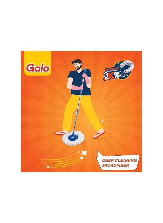 Gala Gala Plastic Quick Spin Mop,Easy Wheels & Big Bucket With 2 Microfiber Refills, Floor Cleaning Mop With Bucket, Pocha For Floor Cleaning, Mopping Set(White And Blue)  - Image 3