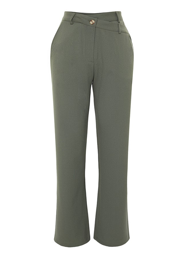 Khaki Premium Straight/Straight Fit Asymmetric Waist Detail Woven Trousers TWOSS24PL00067