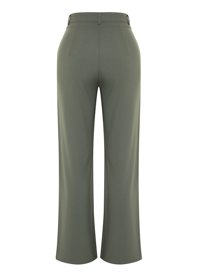 Khaki Premium Straight/Straight Fit Asymmetric Waist Detail Woven Trousers TWOSS24PL00067