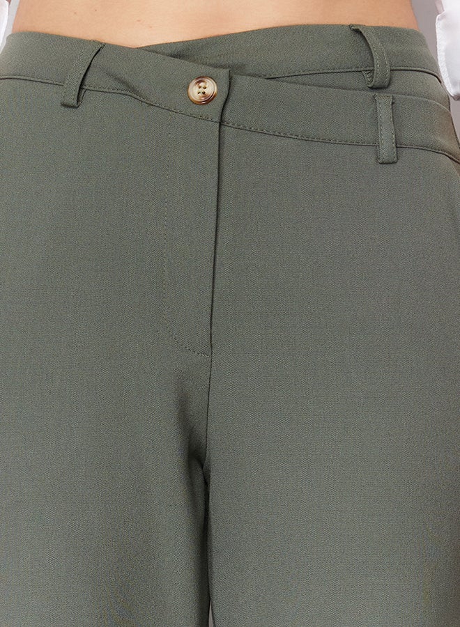 Khaki Premium Straight/Straight Fit Asymmetric Waist Detail Woven Trousers TWOSS24PL00067