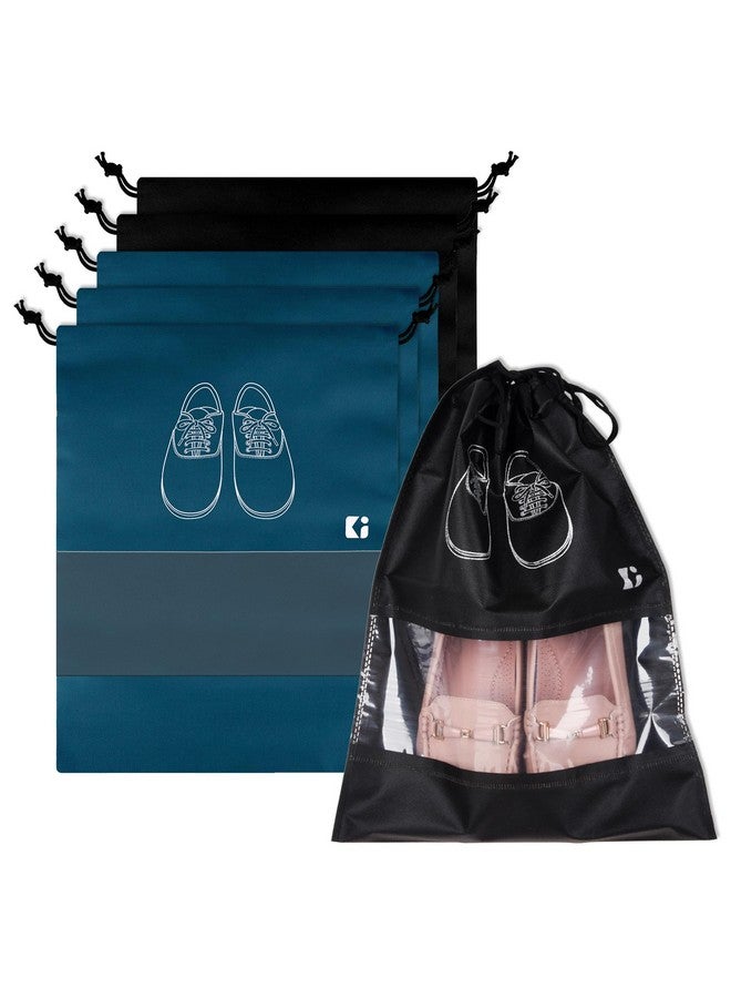 Kuber Industries Pack of 6 Shoe Bags for Travel | Non-Woven Storage Organizers Set | Cover With Transparent Window | Dori Cover | Navy Blue & Black - Image 1