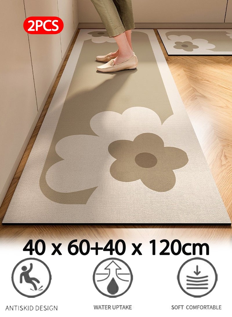Kitchen Mat Sets,2 Piece Non-Slip Kitchen Mat Set (40x60 + 40x120cm), Soft & Quick-Dry, Easy to Cut & Clean Floor Mats for Sink, Bathroom, Laundry, Ideal for Home Cooks & Families - Image 1
