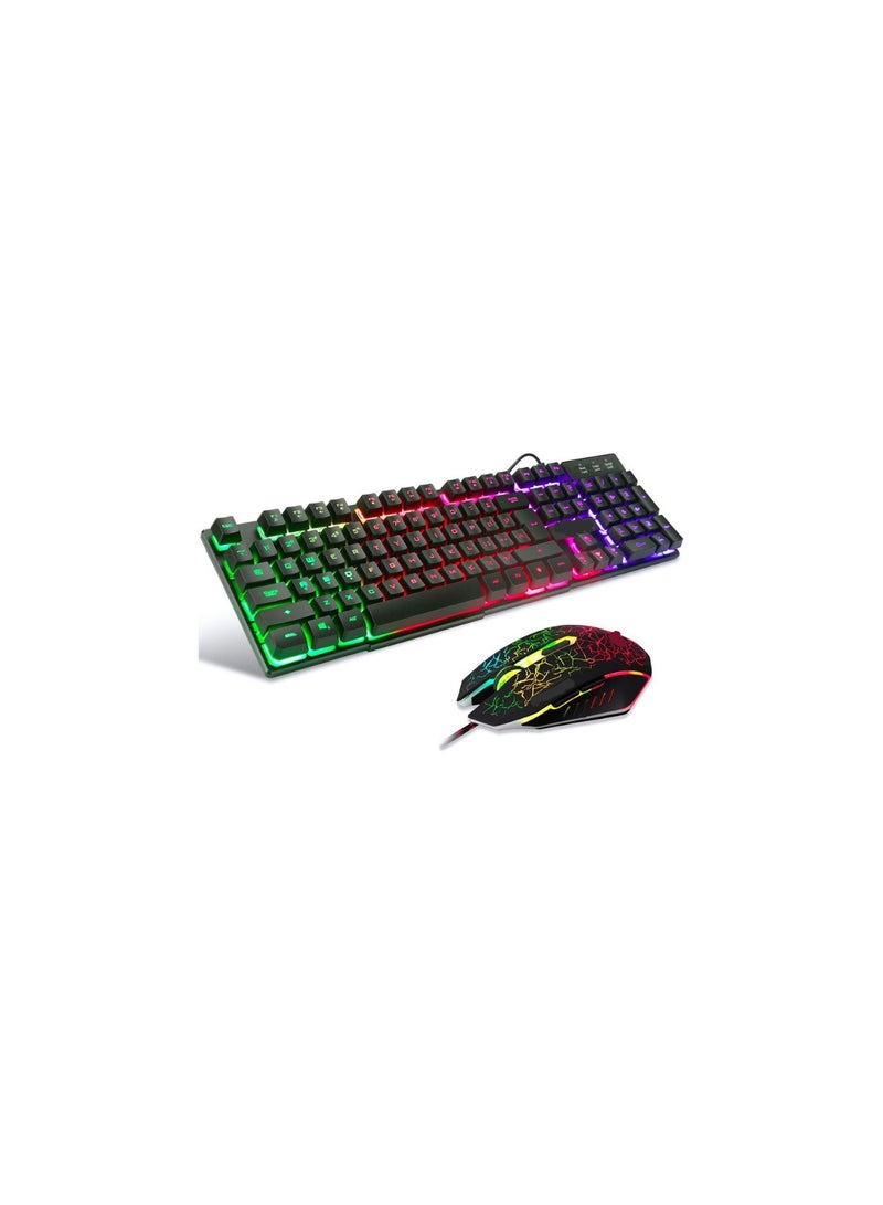 Multiple Color LED Backlit Mechanical Feeling USB Wired Gaming Keyboard and Mouse Combo - Rainbow - Image 1