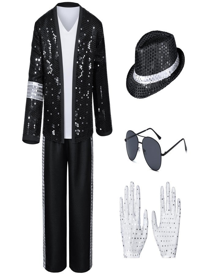 TOGROP Dance Star Kids Costume for Boys 80s 90s Pop Stage Cosplay Party Halloween Role Play Black 8-10 Years - Image 2
