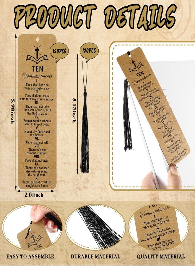 Skyygemm 120 Pcs Ten Commandments Bookmark with Tassel Bible Verse Religious Markers Bulk Christian Retro Kraft Paper Ten Commandments Bookmark Inspirational Church Supplies for Women Men Office - Image 2