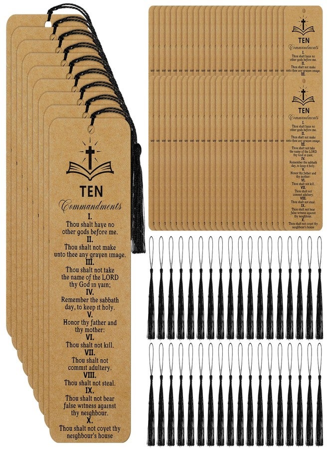 Skyygemm 120 Pcs Ten Commandments Bookmark with Tassel Bible Verse Religious Markers Bulk Christian Retro Kraft Paper Ten Commandments Bookmark Inspirational Church Supplies for Women Men Office - Image 1