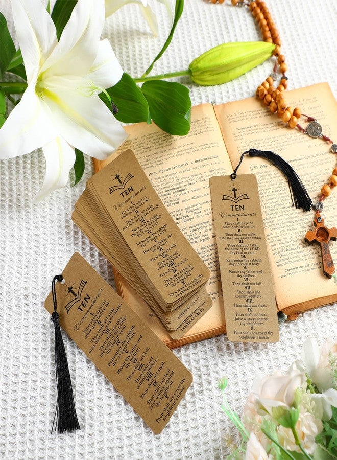 Skyygemm 120 Pcs Ten Commandments Bookmark with Tassel Bible Verse Religious Markers Bulk Christian Retro Kraft Paper Ten Commandments Bookmark Inspirational Church Supplies for Women Men Office - Image 5