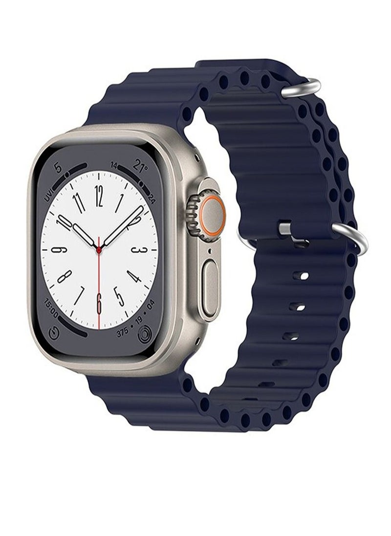 Generic - Silicone Hole Wavy Strap Compatible with Apple watch series 8 /7/6/5/4/3/2/1 Ultra Sizes 42/44/45/49 Midnight Blue - Image 1