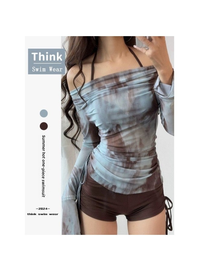 Bikini Three-Piece Split Swimwear Mesh Coat Pure Desire Wind Covering Belly Super Fairy Sweet Spicy Swimsuit Slimming Japanese Style-Color:♢Brown Three-piece Set♢-Size:♢L [recommended 47.5-52.5kg ]♢ - Image 2