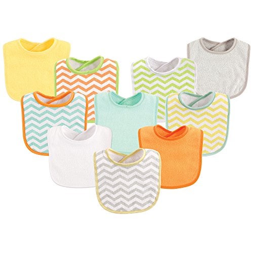 Luvable Friends Unisex Baby Cotton Terry Bibs, Neutral Chevron, One Size - Image 1