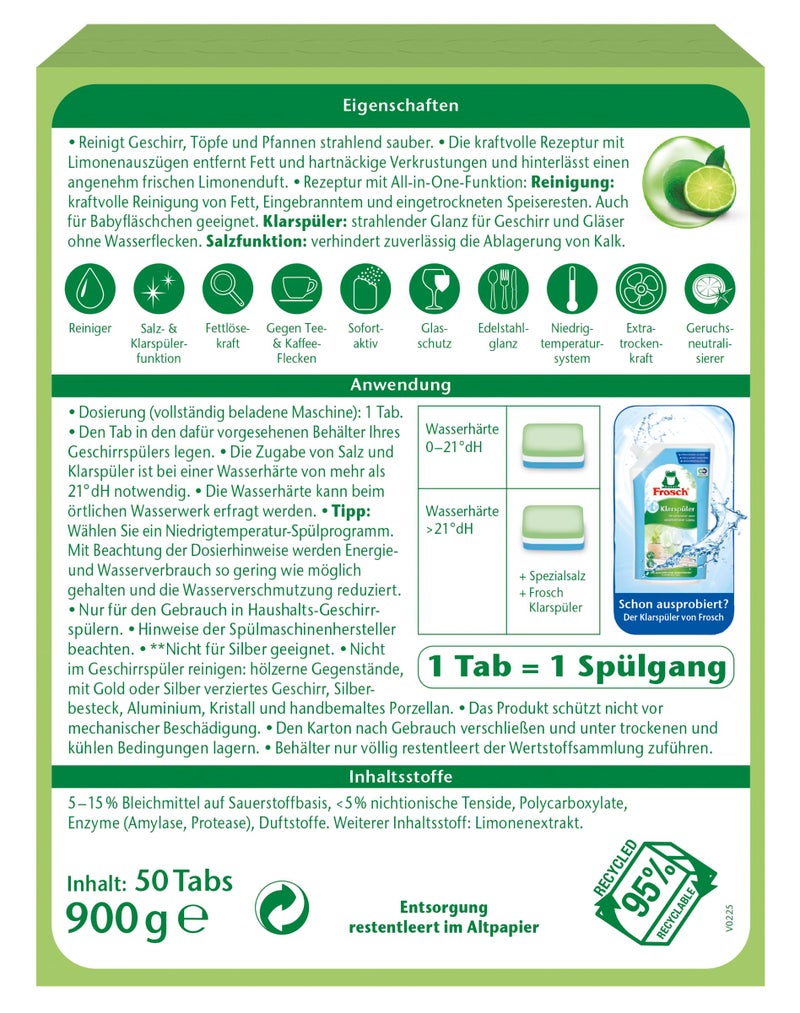 Frosch Lemon Dishwasher Tablets 50 (1000 g) - Image 2