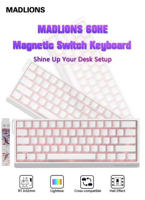 MAD60 HE RGB Magnetic Switch Keyboard, Wireless/Bluetooth/USB RGB Backlit Soundproofing Foam,60% Magnetic Switch Hall Effect Adjustable, for PC Mac Win