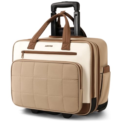 AUROTIER Rolling Puffer Laptop Bag, Rolling Briefcase for Women, Wheeled 16 Inch Computer Bag, Water Resistant Stylish Overnight Underseat Carry On Luggage with Wheels for Work Travel Business, Khaki - Image 1