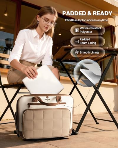 AUROTIER Rolling Puffer Laptop Bag, Rolling Briefcase for Women, Wheeled 16 Inch Computer Bag, Water Resistant Stylish Overnight Underseat Carry On Luggage with Wheels for Work Travel Business, Khaki - Image 4