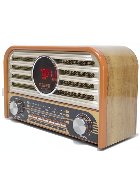 راديو بنمط خشبي كلاسيكي قابل للشحن مزود بشاشة  AM / SM / FM ومنفذ USB / SD / Bluetooth/مدخل AUX