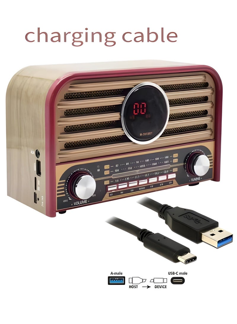 ماير راديو بنمط خشبي كلاسيكي قابل للشحن مزود بشاشة  AM / SW / FM ومنفذ USB / Tf Card / Bluetooth/مدخل AUX - Image 1