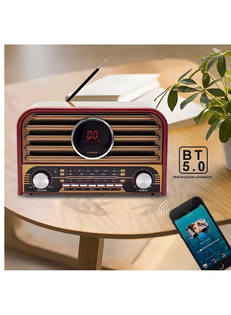 ماير راديو بنمط خشبي كلاسيكي قابل للشحن مزود بشاشة  AM / SW / FM ومنفذ USB / Tf Card / Bluetooth/مدخل AUX - Image 2