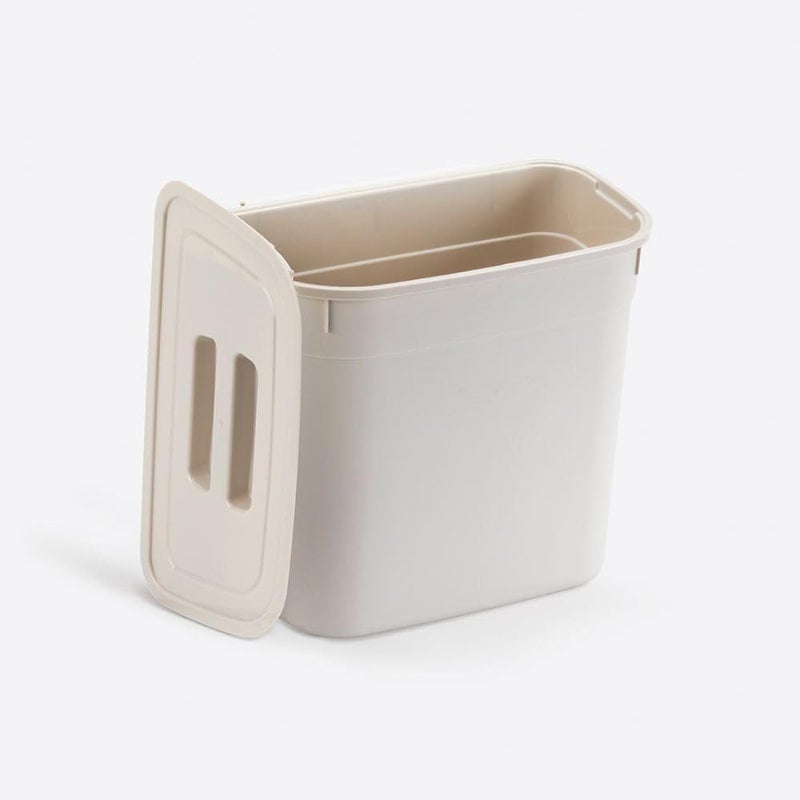 Hanging Kitchen Dustbin Bucket with Lid, 7 Liter Capacity, Space-Saving Waste Bin for Cabinet Doors, Compact Garbage Container,27.8 x 17.8 x 23.3 cm. Beige - Image 2