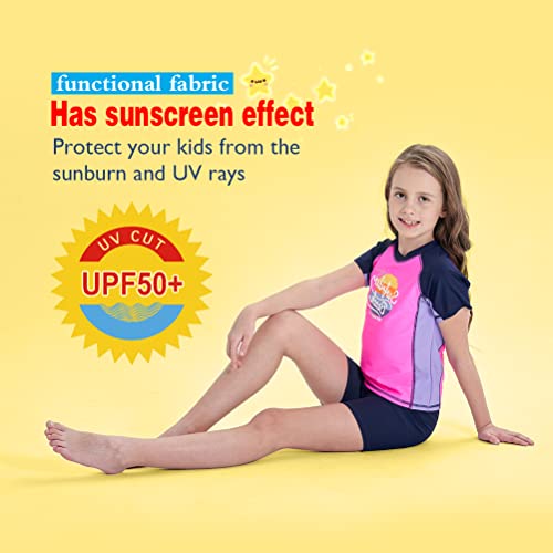 MIENOE Girls' Swimsuit Two Piece Kid Swimsuit Girls Water Sport Shorts UPF 50+ Sun Protection Bathing Suits (Size 8-9Years, Pink) - Image 5