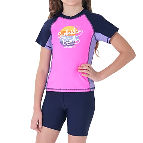 MIENOE Girls' Swimsuit Two Piece Kid Swimsuit Girls Water Sport Shorts UPF 50+ Sun Protection Bathing Suits (Size 8-9Years, Pink) - Image 1