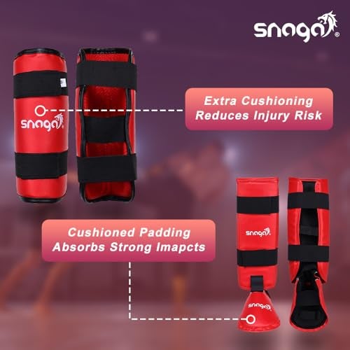Snaga Karate Kit with Moulded Karate Gloves, Arm Guard, Headguard, Chest Guard, Foot & Shin Pads for Training & Protection (Red, L (14 + Years Old)) - Image 5