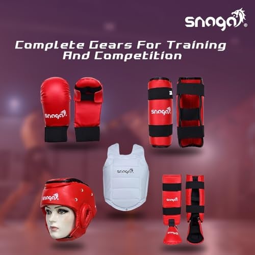 Snaga Karate Kit with Moulded Karate Gloves, Arm Guard, Headguard, Chest Guard, Foot & Shin Pads for Training & Protection (Red, L (14 + Years Old)) - Image 2
