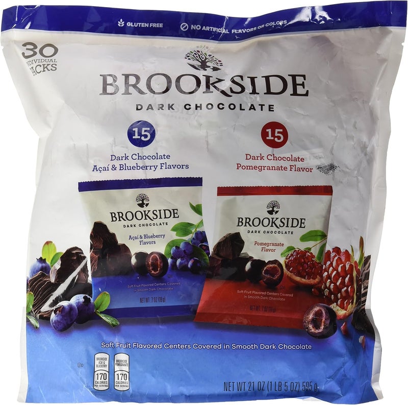 Brookside Dark Chocolate Variety Pack - 30 Individual Packs of Acai Blueberry and Pomegranate Flavors - Image 1