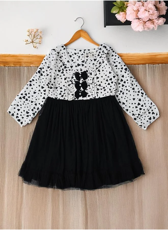 BELLA MODA Bella Moda All-Over Print Long Sleeve Cotton Dress with Ruffle Trim
