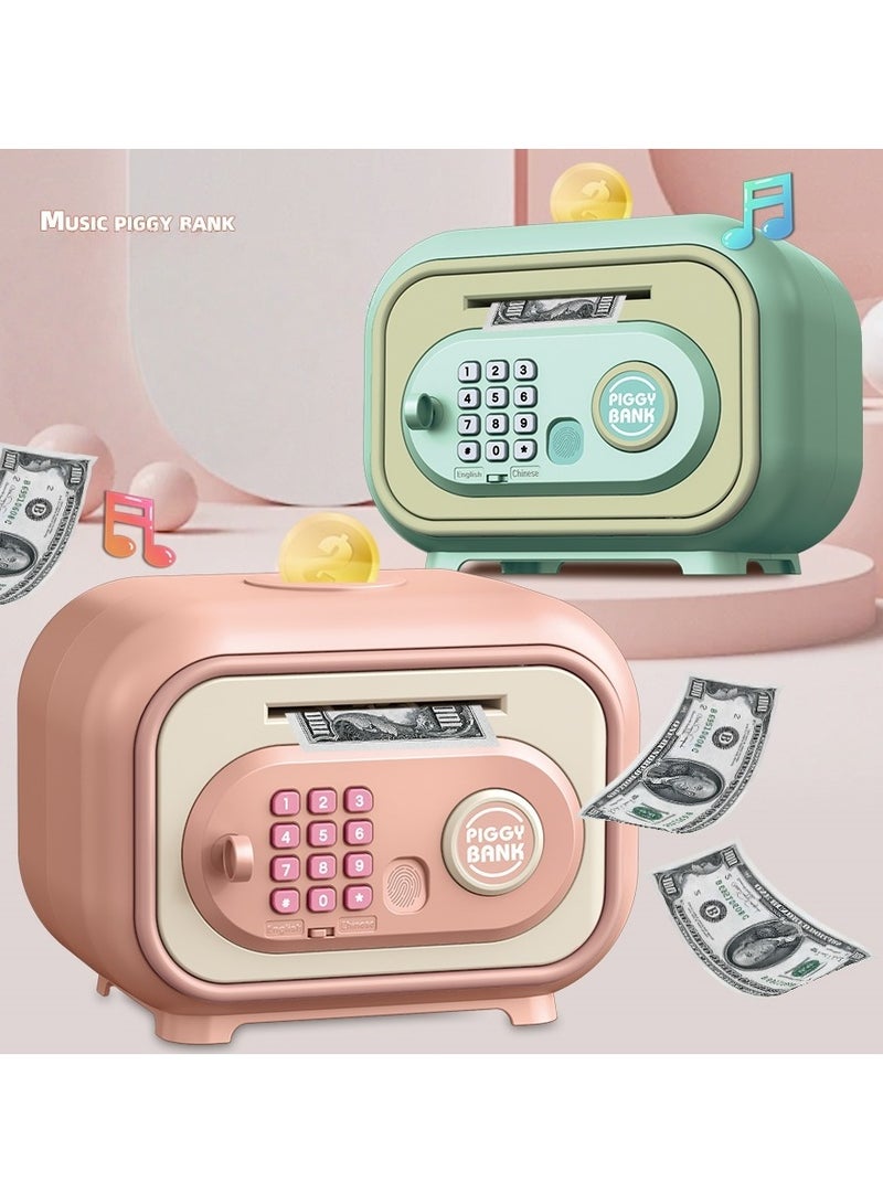 صندوق توفير النقود الإلكتروني للأطفال مع قفل بصمة الأصابع، تدحرج العملات تلقائياً، صندوق توفير النقود والعملات الصغير مع قفل كلمة مرور، هدية تعليمية ممتعة للأولاد والبنات - Image 2
