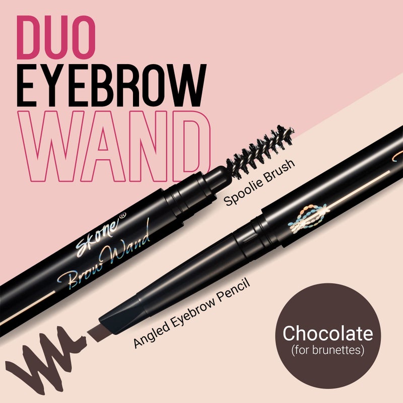 Skone Cosmetics The Original Brow Wand Eyebrow Pencil with Brush - Dual-Sided Retractable Waterproof Long-Lasting Brown Eye Brow Pencils for Women with Sleek Eyebrows - Chocolate for Brunettes - Image 2