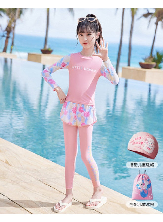 YouYou Children's Swimwear Girls Fashion Swimsuit Small Medium Large Girls Long Sleeve Long Pants Swimwear Separate Hot Spring Swimwear - Image 1