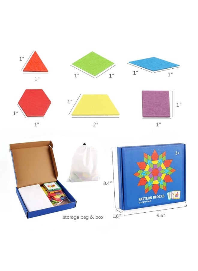 GEMEM 155 Pcs Wooden Pattern Blocks Set Geometric Shape Puzzle Kindergarten Classic Educational Montessori Tangram Toys for Kids Ages 4-8 with 24 Pcs Design Cards - Image 4