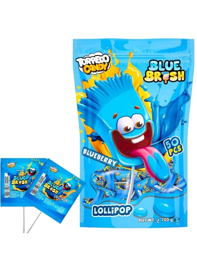 Blue Brush Lollipop  Blueberry, 50 Pcs, 700g