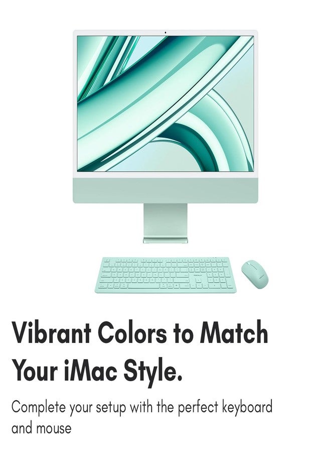 Macally Bluetooth Keyboard and Mouse Combo for Mac, iPad, iPhone - Vibrant iMac Colors - (3 Channels, Rechargeable, Full Size, Emoji Keys) - Mac Mouse and Keyboard Combo Wireless - Light Green - Image 2