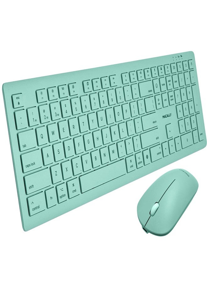 Macally Bluetooth Keyboard and Mouse Combo for Mac, iPad, iPhone - Vibrant iMac Colors - (3 Channels, Rechargeable, Full Size, Emoji Keys) - Mac Mouse and Keyboard Combo Wireless - Light Green - Image 1
